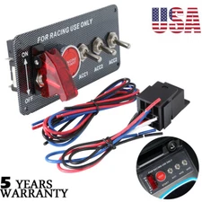 12V Carbon Ignition Switch Panel Engine Start Push Button LED Toggle Racing Car