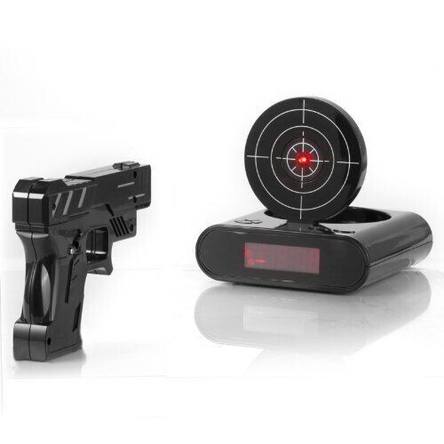 Pistola de juguete reloj alarma juego pantalla digital juguete regalo único para cumpleaños negro - Imagen 1 de 5