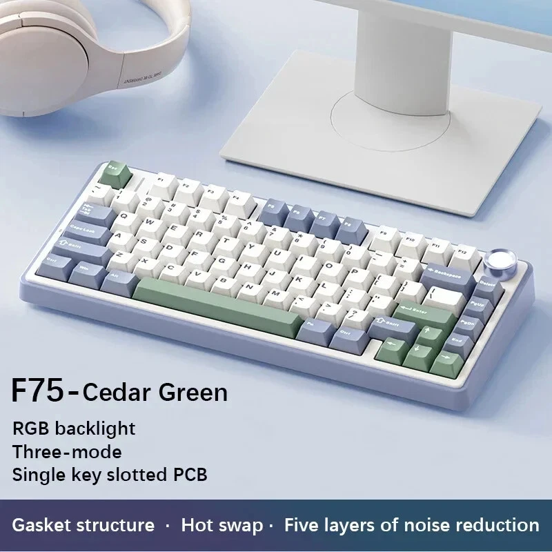 Mechanical Keyboard 2.4G Wireless/Bluetooth/Wired RGB PBT 75% Layout Pc Keyboard