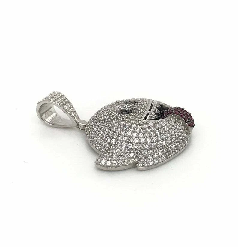 Colgante de plata 935 corte redondo de ónix negro, rubí y zafiro hip hop elegante para hombre Foto 4 de 4