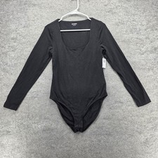 Old Navy Bodysuit Womens Medium Black Long Sleeve Scoop Neck Stretch