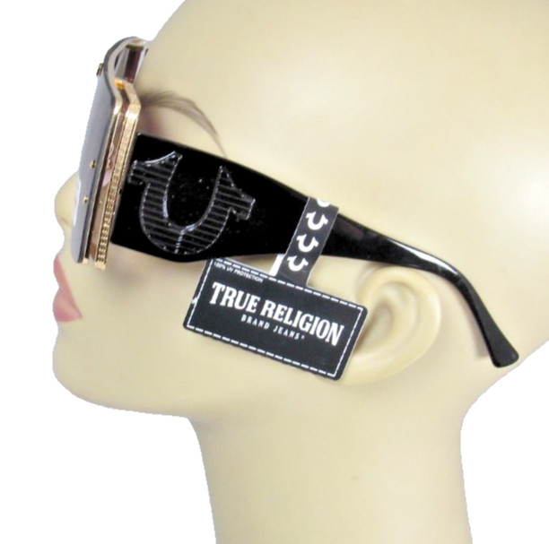 TRUE RELIGION 1pc Lens Oversized Gold Rim Sunglasses Large Symbol Logo thumbnail 2