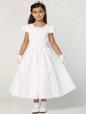 178 Girls White First Communion Dress w/ Smocked Cotton Bodice