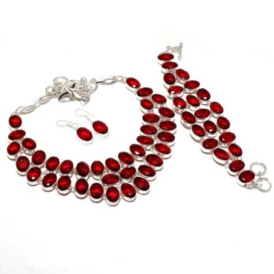 Mozambique Garnet 925 Sterling Silver Oval Gemstone Handmade Jewelry Set AAB 120