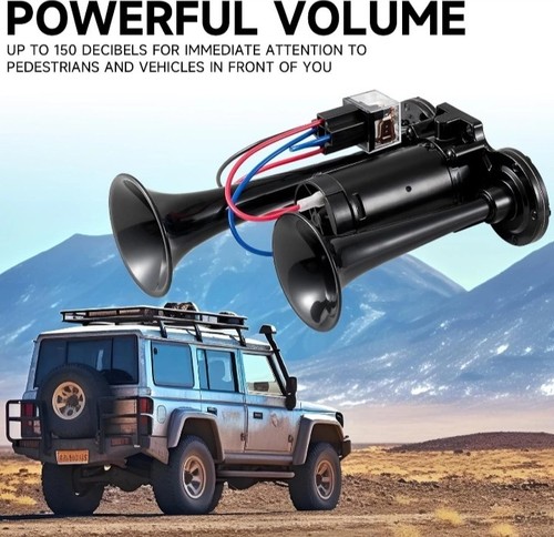 12V 150DB Air Horn for Truck Train, Car Horns Loud Black 2 tube horns .......269 - Picture 2 of 15