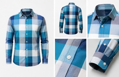 Herren Hemd Kariert Blau Weiß Slim Fit Langarm Business Freizeit 