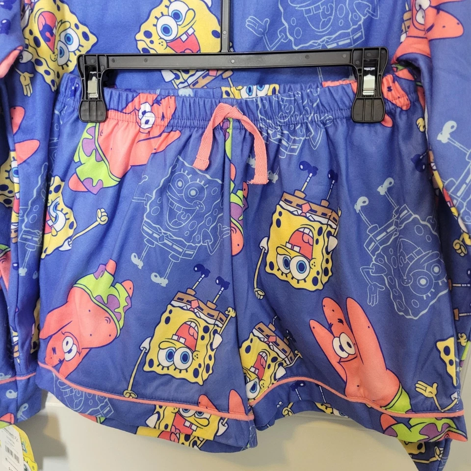 NOVO com etiquetas Bob Esponja 2 Pçs Conjunto de Pijama Manga Longa com Shorts Infantil L Macio Confortável - Imagem 4 de 4