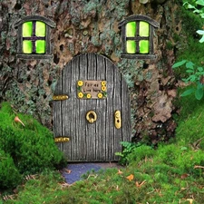 Fairy Garden Doors and Windows for Trees Miniature Fairy Gnome Home Glow in the