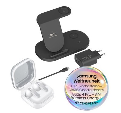 Samsung Galaxy Buds4 Pro SM-R640, White + gratis Samsung 3 in 1 Wireless Charger