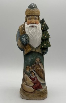 Russian Folk Art Hand Painted Wood Carved 9.5'' Nativity Merchant Staute, Olga V