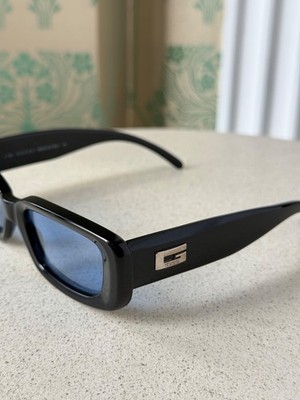 Vintage Gucci Iconic Rectangular Black Blue Sunglasses GG 2409/N/S