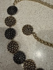 Gold Tone  Gray Metal Chain Belt Round Spiral Circle Links Boho Adjustable S/M