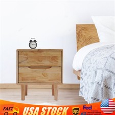 Mid Century Modern Wood Nightstand Side Table Bedroom Storage 2 Drawer and Shelf