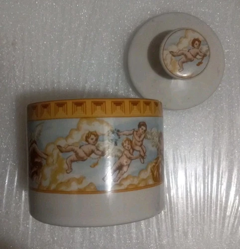 Vtg Fitz & Floyd CHERUB Habitat Americana Omnibus Sugar Bowl 1994