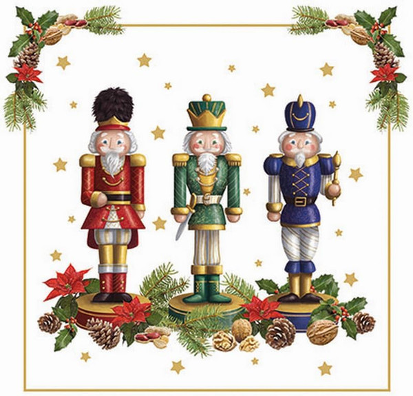 20 Servietten Weihnachten Drei Farbige Nussknacker Als Tischdeko. Papierserviett-image