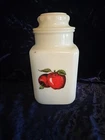 Vintage Milk Glass Canister Apple Fruit Design w/ Lid Coffee Sugar Jar