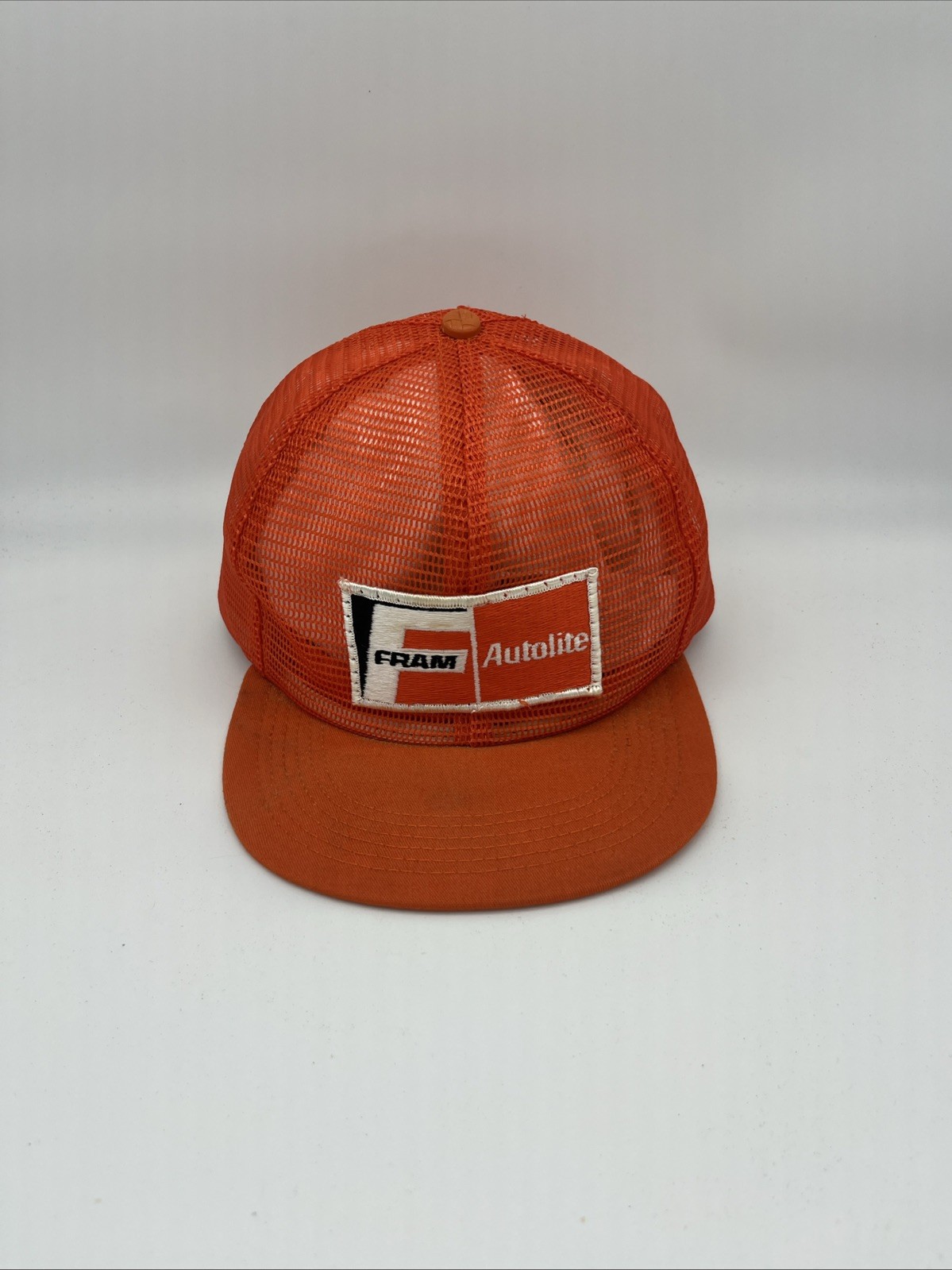 Vintage Fram Autolite Patch Mesh Snapback Trucker Hat Orange