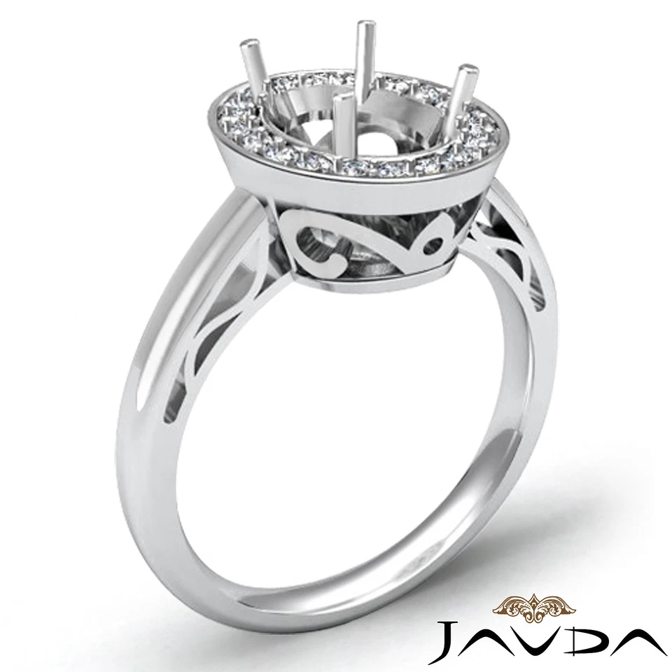 Oval Shape Semi Mount Halo Diamond Engagement Filigree Ring 14k Gold 0.36 Ctw - Image 2 of 4