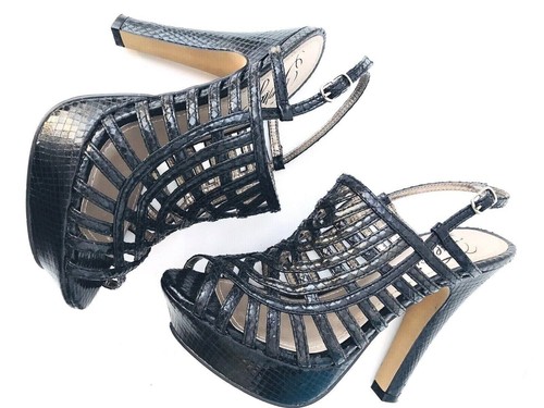 Fergie Womans Strappy Black Stiletto Black High Heel SZ 6 Bling Diamond Pattern - Picture 8 of 12