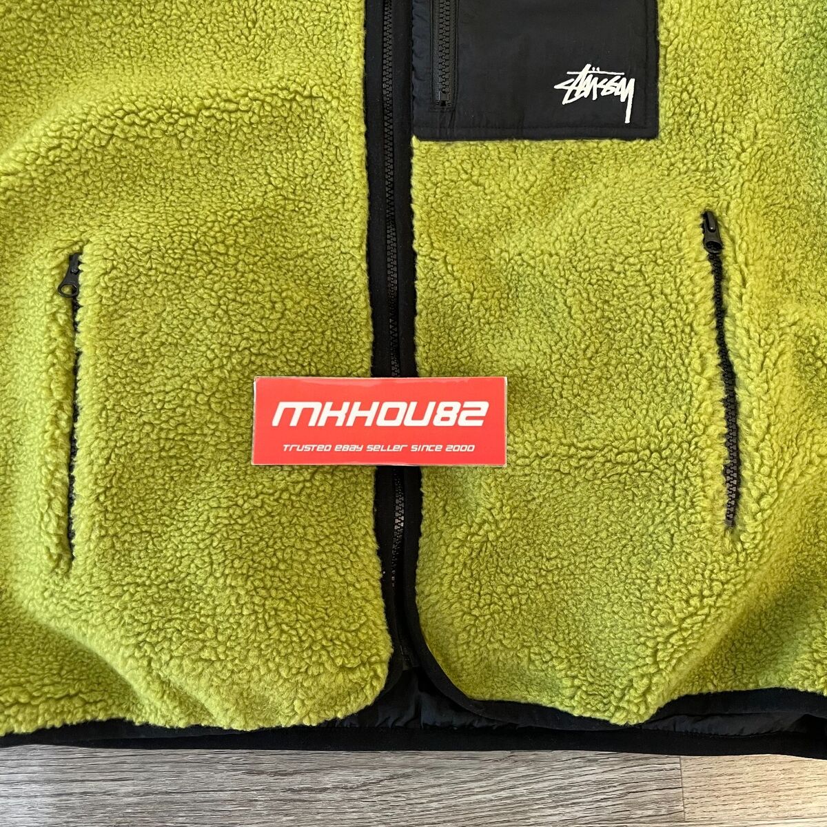 New Stussy Sherpa Reversible Jacket Fleece Zip Up Moss Green New Stussy Sherpa Reversible Jacket Fleece Zip Up Moss Green