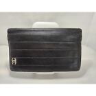 Silver Logo, 7x4 inches, Bifold Design Vintage Chanel Black Leather Wallet with
