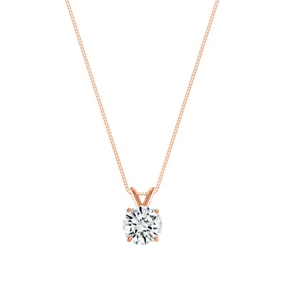 IGI 1 kt runder im Labor gezüchteter Diamant Anhänger Halskette massiv 14 K Rotgold E/VVS 16''