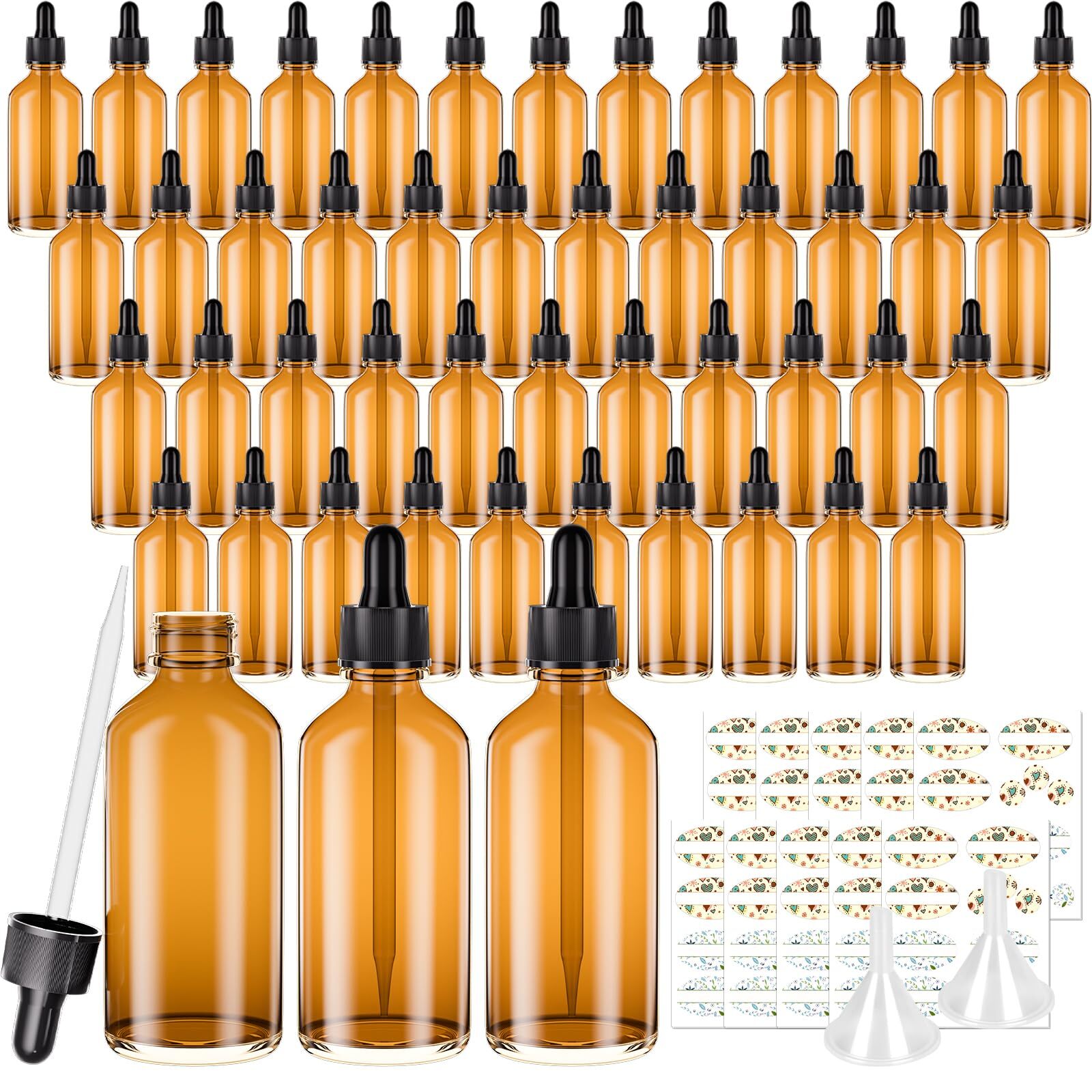 1oz Amber Glass Dropper Bottles 48 Pack Tincture Bottles with Eye Droppers, T...