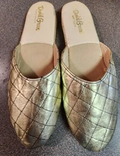 1950s Daniel Green Vintage Gold Shoes Boudoir Slippers Mules CLASSIC MCM Style 