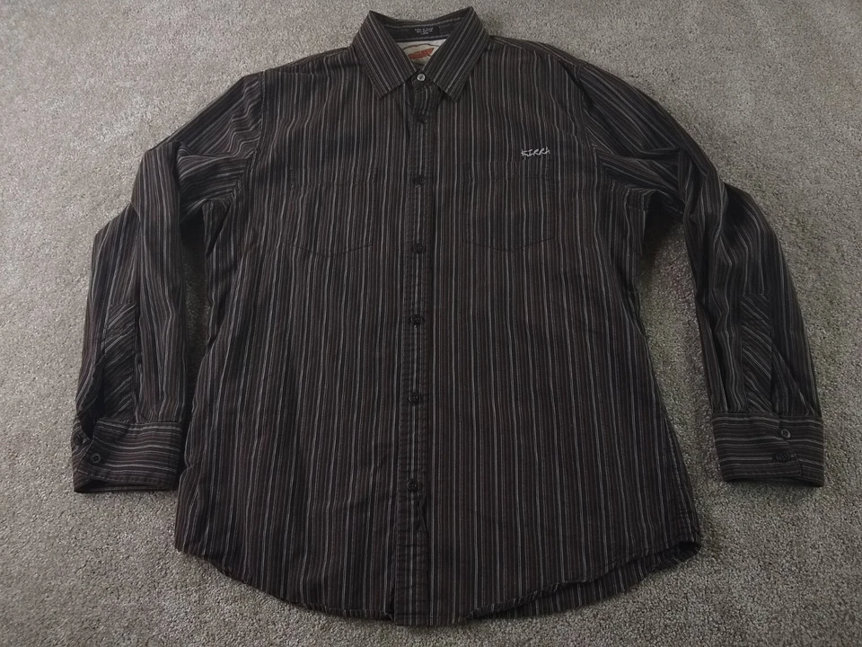 Camisa para hombre Kirra marrón a rayas manga larga abotonada grande Foto 2 de 4