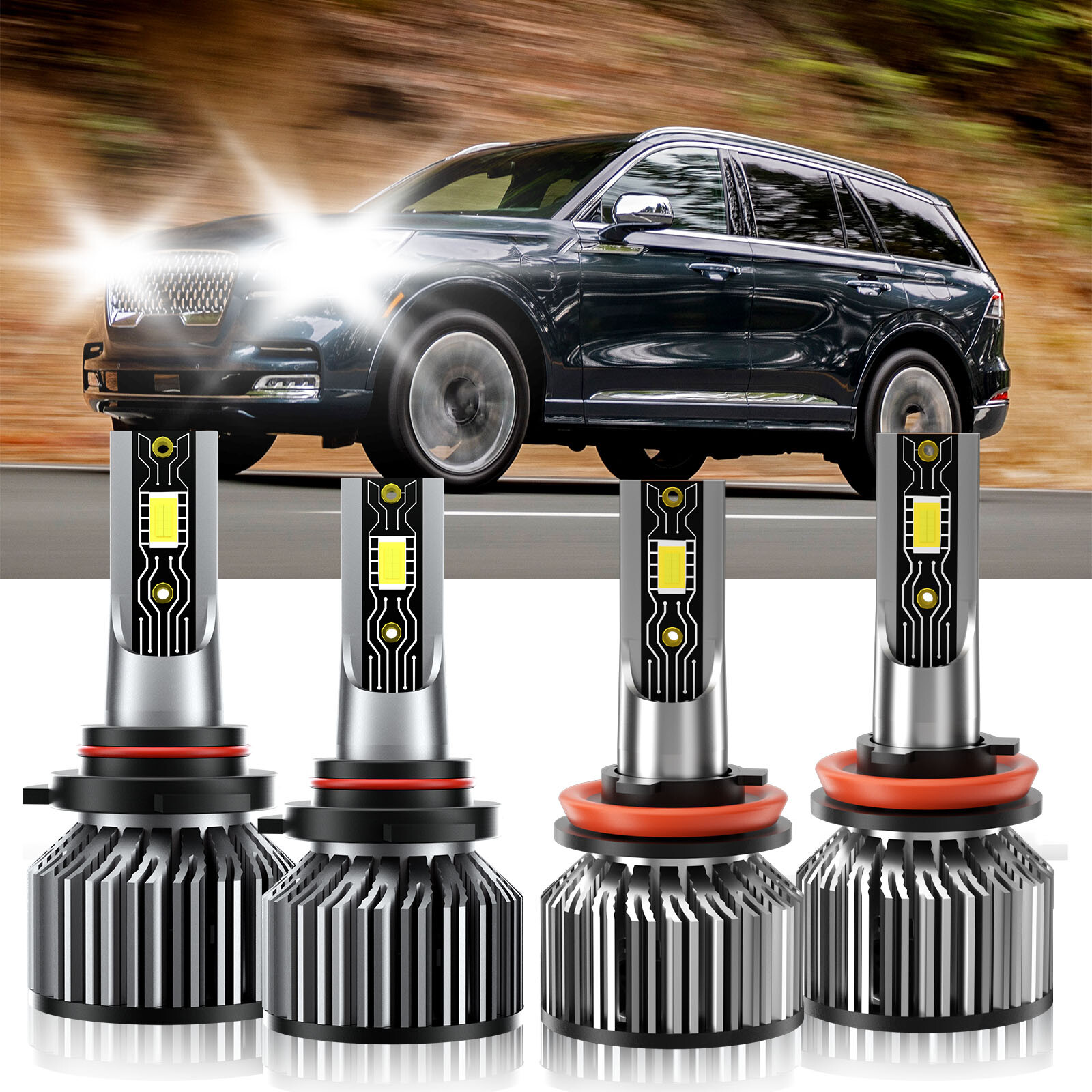 9005 H11 LED Headlight Kit Hi Low Beam Bulbs for 2003-2005 Lincoln Aviator