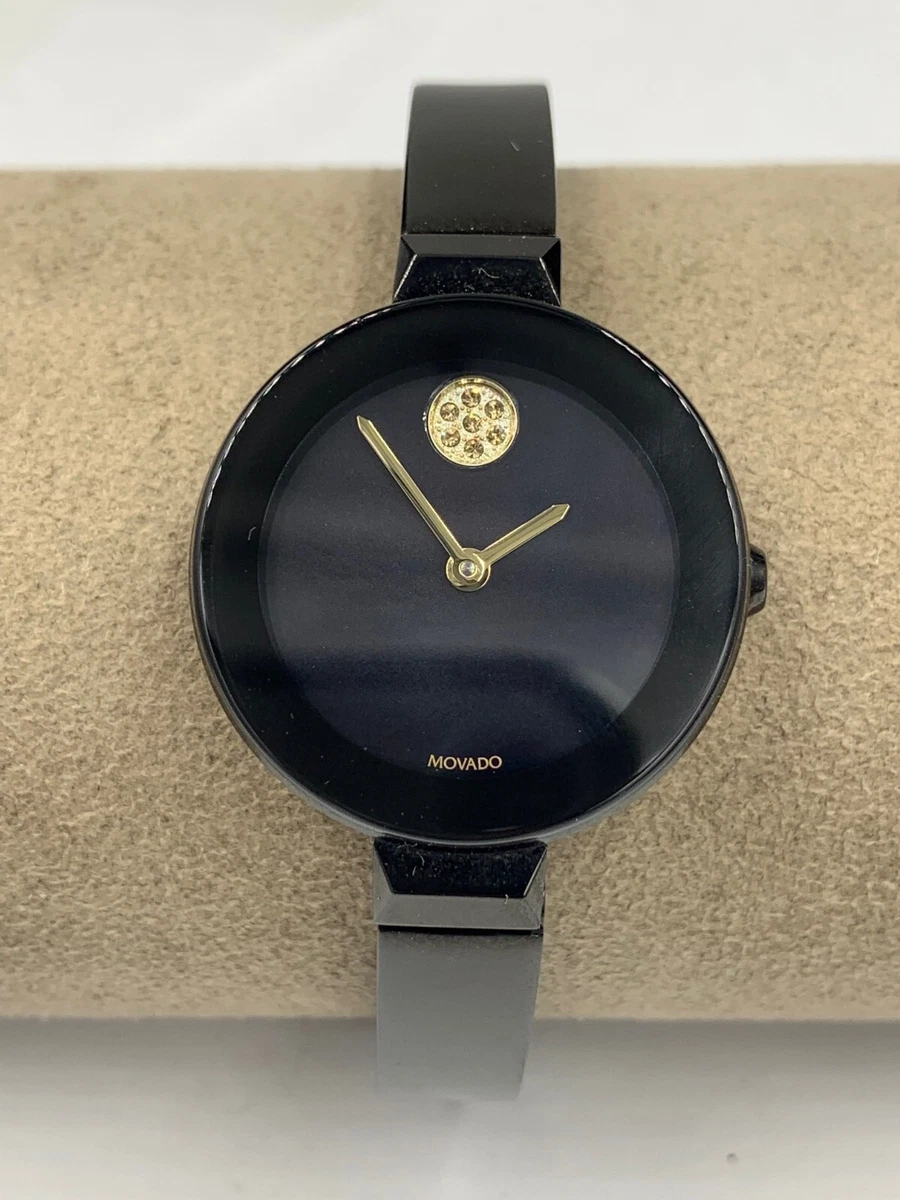 Movado Watch Bold Bangle Black IP Mother of Pearl Women 28mm Good Condition