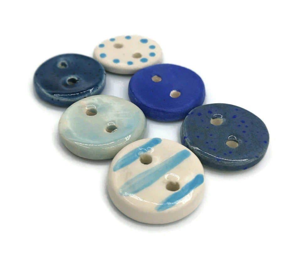 Handmade Ceramic Assorted Sewing Buttons 6 Pc Craft Buttons Round Shape For Coat - Image 3 of 4
