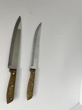 Rogers Oneida Japan Knife Lot of 2 Chef Serrated Wood Handle