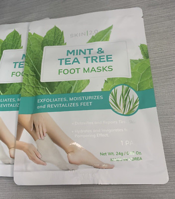Foot Mask 2 Pair, Exfoliates, Moisturizes, Revitalize Skin 2.0 Mint & Tea Tree