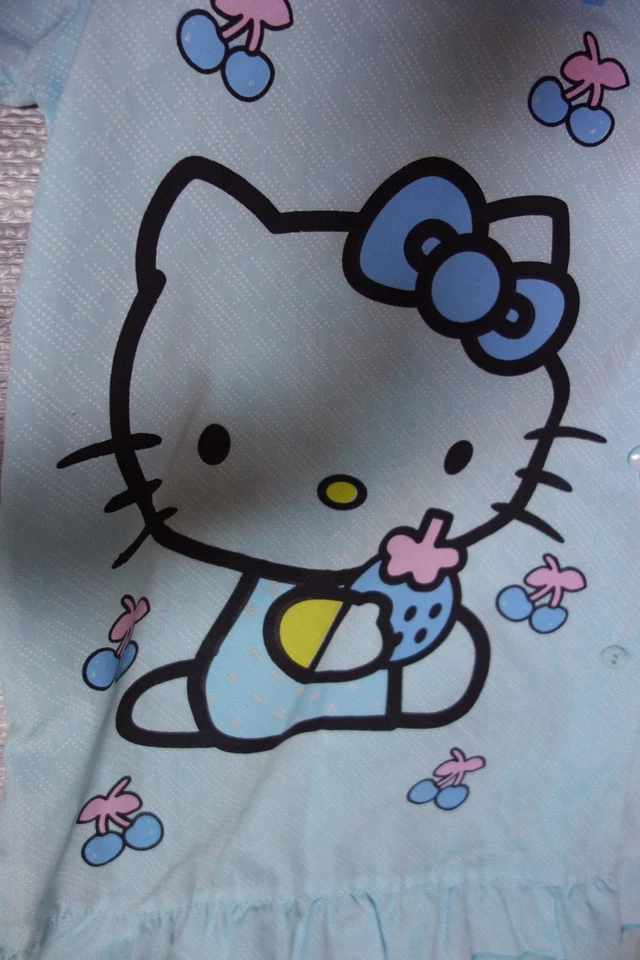 Blusa Hello Kitty Estilo PJ Azul Suiza Lunares Talla Mediana Hecha en Tailandia Foto 4 de 4