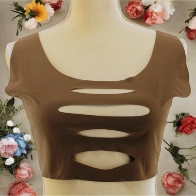 NEW Forplay Brown Cutout Rave Festival Special Occasion Bra Crop Top Size XL