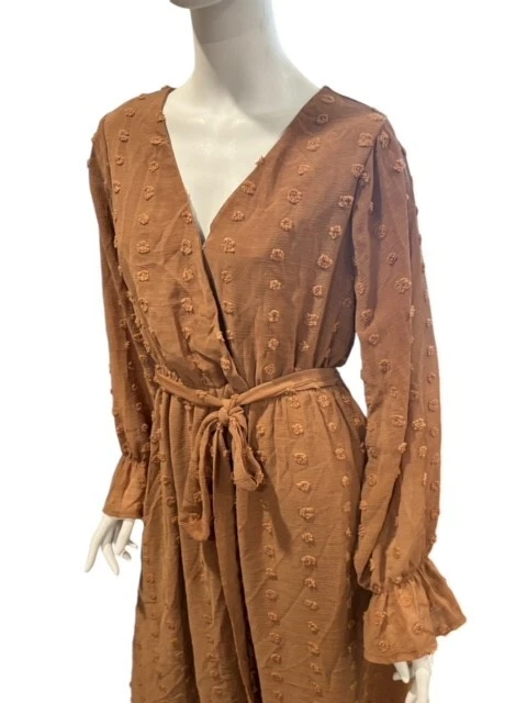 Vestido midi manga larga Baltic Born talla grande marrón camel punto cachemir suizo L Foto 4 de 4