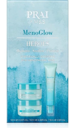 PRAI MenoGlow Heroes Gift Set Moisturise, Sleep creame & hotflush cool Fix Serum - Picture 2 of 5