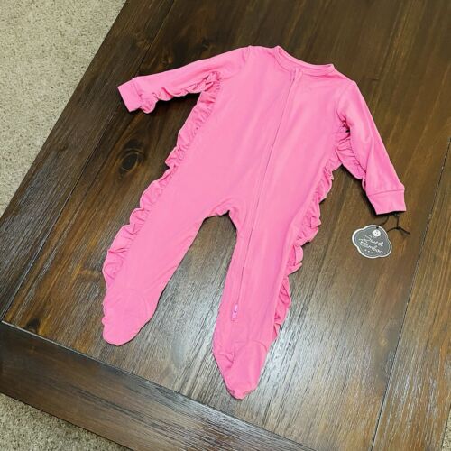 Sweet Bamboo Zipper Footie Pajama Pink Ruffle Size 0-3 Months - Picture 2 of 5