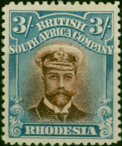 Rhodesia 1913 3s Chestnut & Bright Blue SG237 Fine MM