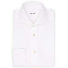 KITON Napoli Handmade White Poplin Cotton Dre...