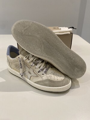 Golden ☆SUPERSTAR SILVER HEEL TAB BLUE STAR SNEAKERS Men's Super-Star LTD in mesh and leather with silver star