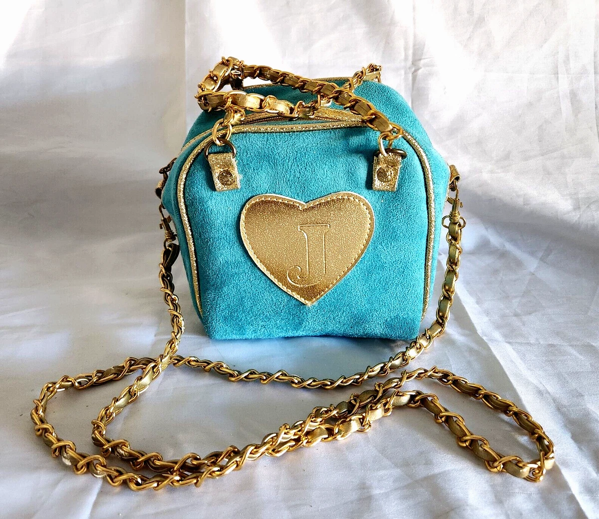 VTG Juicy Couture Blue Velour Shoulder Crossbody Bag Purse with Gold Chain