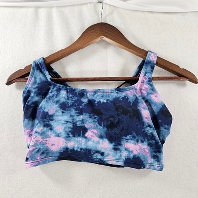 Avia Swim Top Medium M Blue Prple Moody Skies Abstract Cross Back Sport Athletic