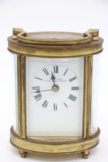T Vintage French 5 Glass Brass Carriage Clock W/Key Good Balance Keeps Time