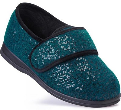 Cosyfeet Damen Slipper Stechpalme Winter weite Passform 6E Weite Jade Pailletten UK Größe 7