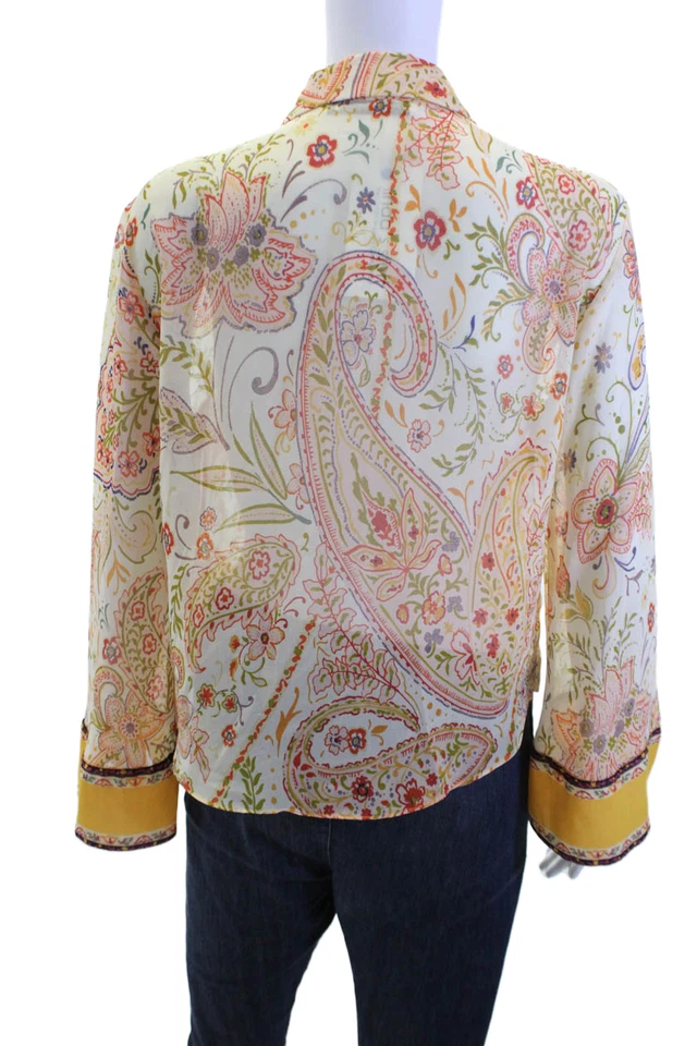 Blusa Boho Para Mujer Zara Floral Paisley Mezcla Seda Cuello Abotonada Talla S Foto 3 de 4