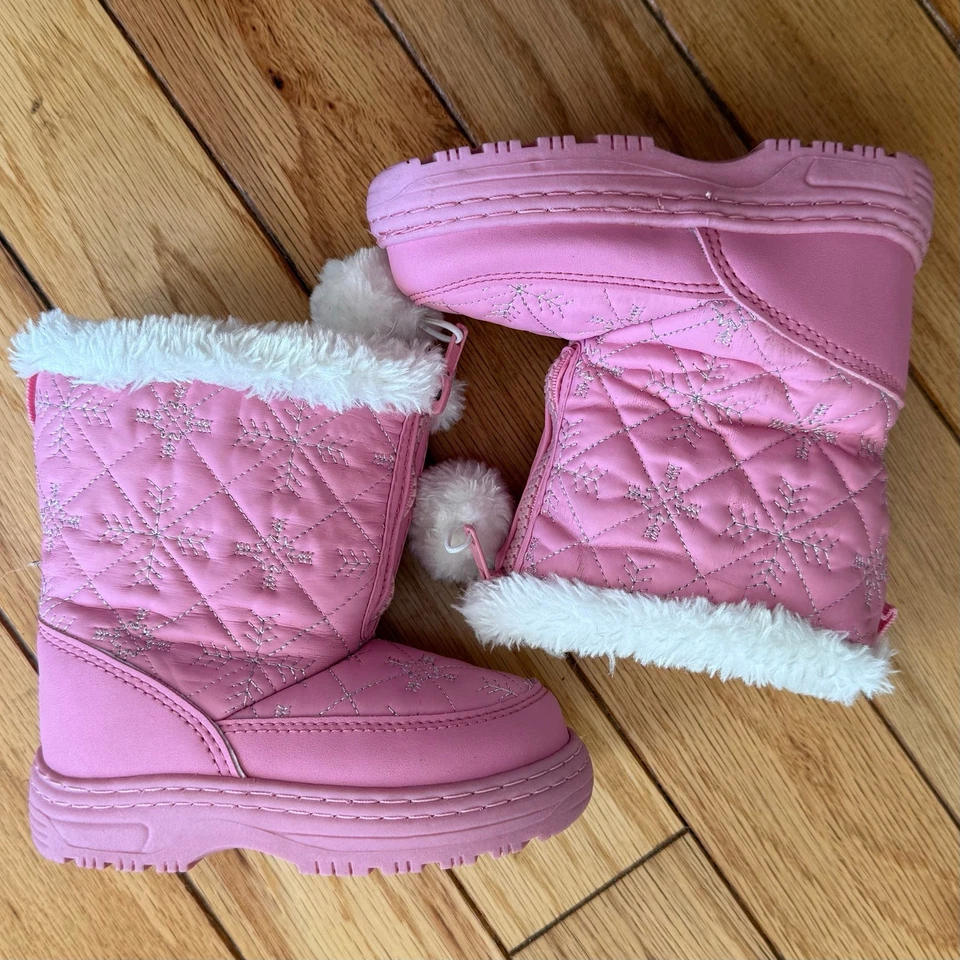 Botas de nieve de invierno Falls Creek para niñas piel sintética aisladas rosa infantil talla 8 Foto 2 de 4