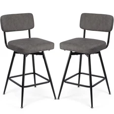 Swivel Counter Height Bar Stools Set Of 2, Faux Leather Bar Stools With Back,...