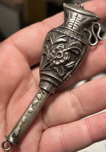 Lot Antique Chinese Sterling Silver Jewelry Dragon Pin Earrings Needlecase Fish - Picture 6 of 20